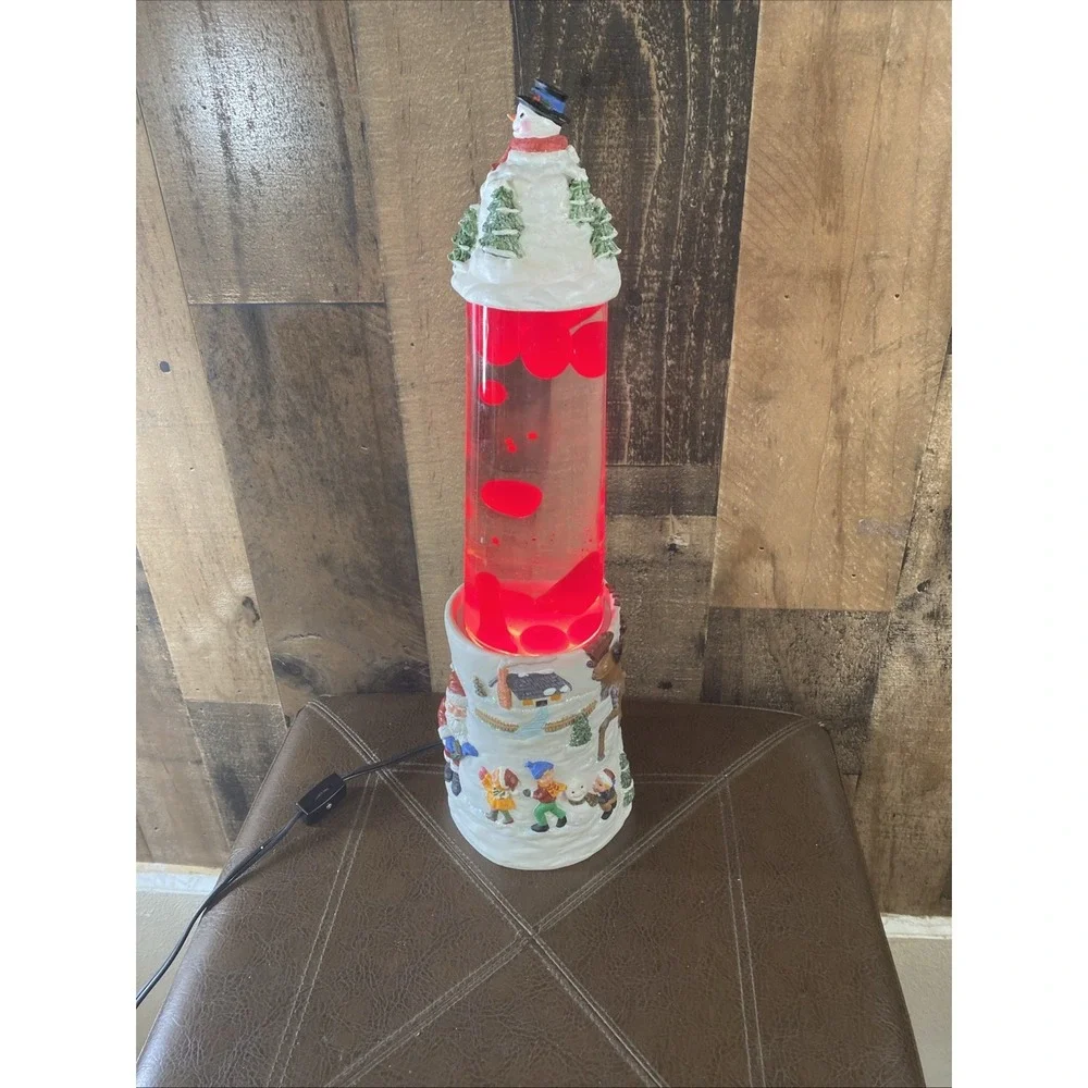 Vintage 1990s Creative Motion Christmas Lava Lamp Snowman & Santa Claus‎ Scene